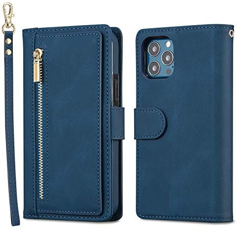 iPhone 12 & 12 Pro Leather Wallet Case with Zipper & Money Pocket  