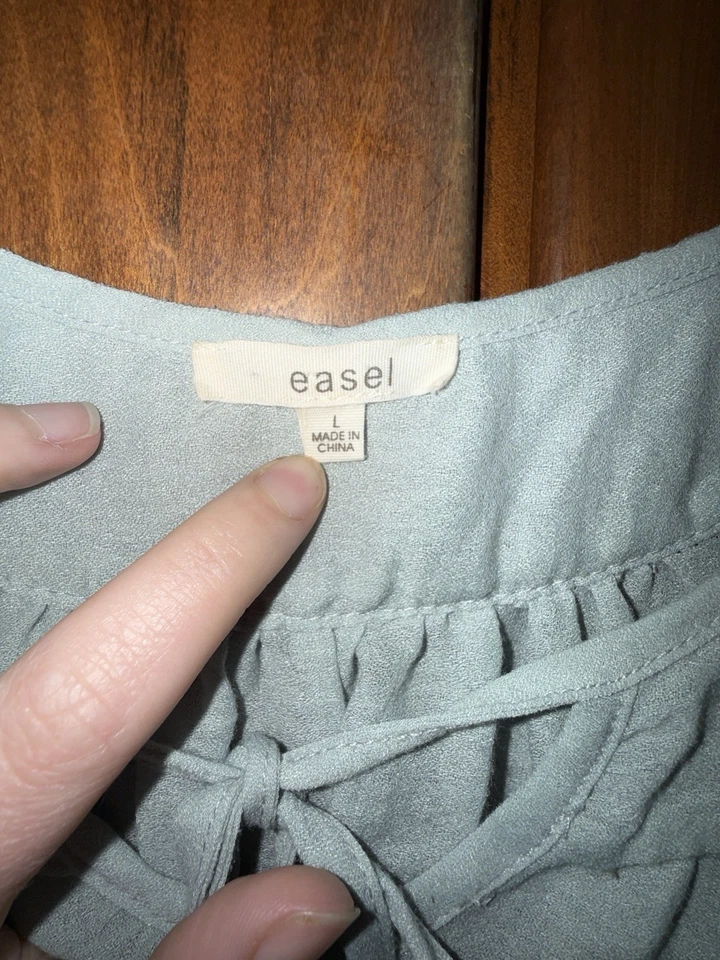 Women’s Tiered Peasant Blouse w/Bell Sleeves & Tie Neckline x Easel, Size L - Image 2 of 4