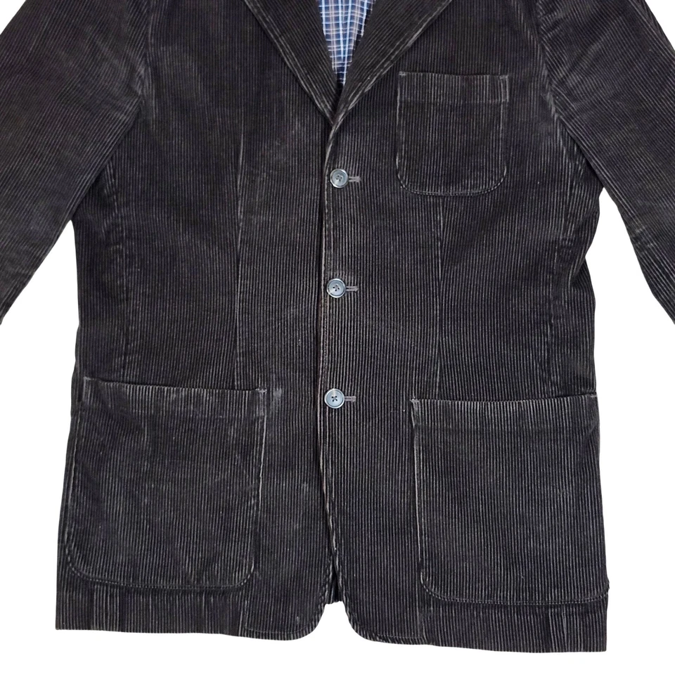 Chaps Mens Corduroy Blazer Jacket Brown Plaid Lined 3 Button Casual Work M - Image 4 of 4