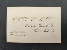 1880 antique PHYSICIAN CALLING CARD west phila pa ZOOK walnut street OFFICE HOUR