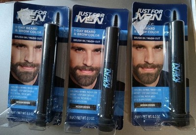 Lot of 3 JUST FOR MEN 1-Day Beard & Brow Temporary Color Medium Brown