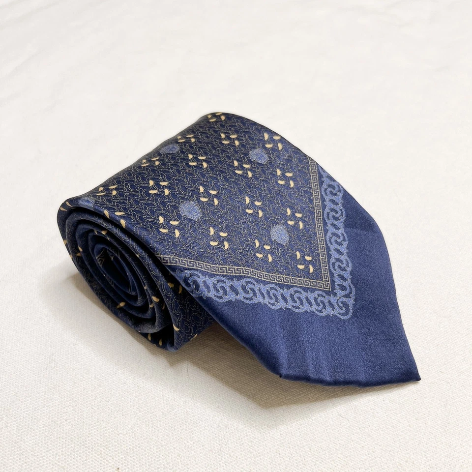 Gianni Versace Vintage 90s Medusa Head Silk Neck Tie Blue Geometric Italian Made - Image 4 of 4