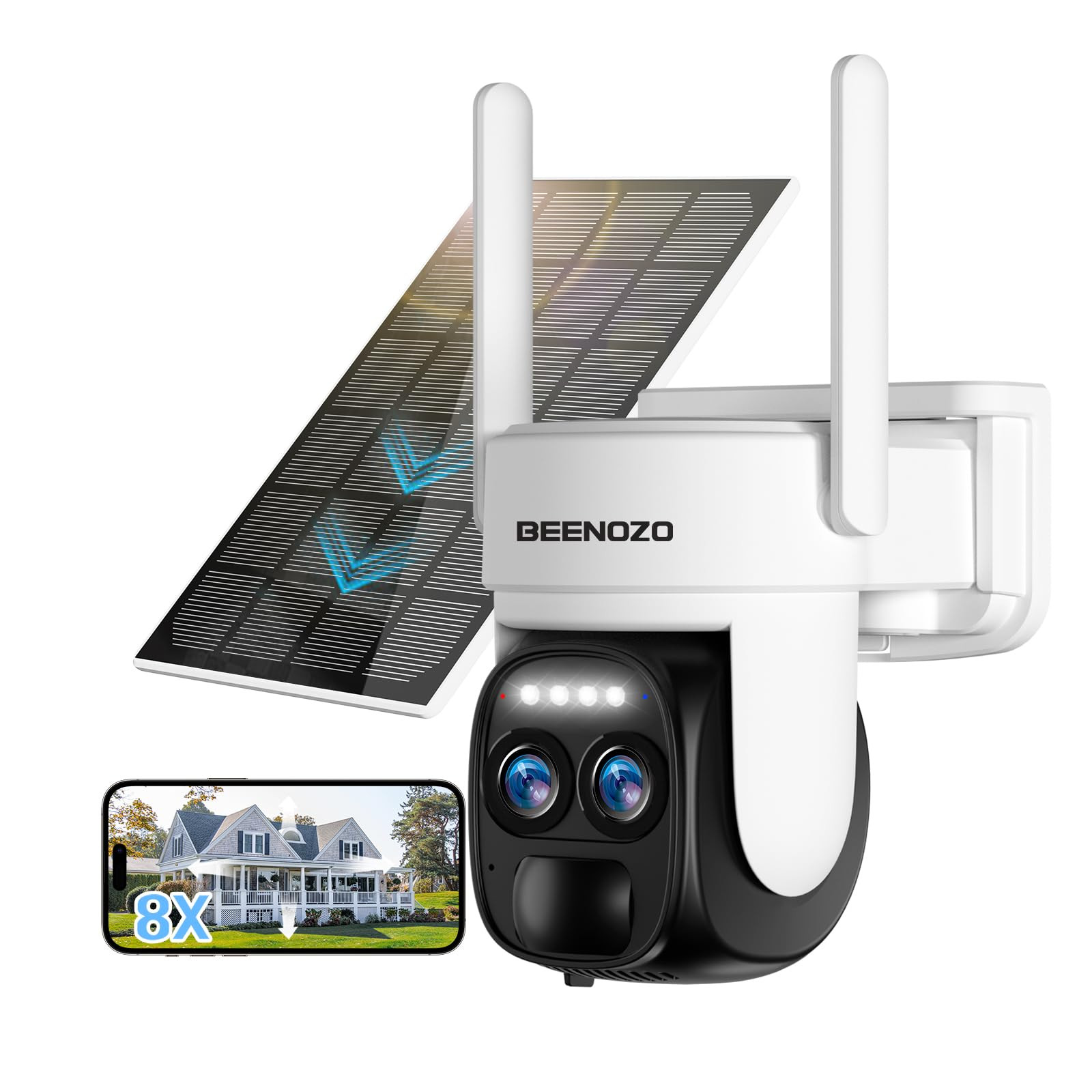 BEENOZO 8X Zoom 4K Telecamera Wi-Fi Esterno Senza Fili Solare 360° PTZ Videocame