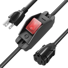 3-Prong Extension Cord with On/Off Switch Grounded Plug for Household Appliances