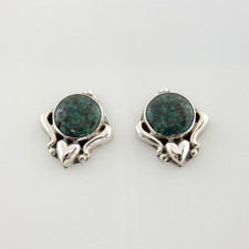 Handmade Navajo Sterling Silver Turquoise Heart Post Earrings