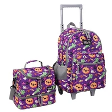  Rolling Backpack 18 inch Double Handle with Lunch Bag Wheeled Kids Pumpkin