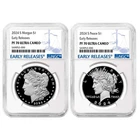 2024-S $1 Proof Morgan and Peace Silver Dollar 2pc Set NGC PF70UC ER Blue Label