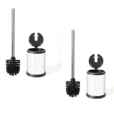 Bathroom Toilet Bowl Cleaning Brush & Holder Set With Lid 2 Pack - White