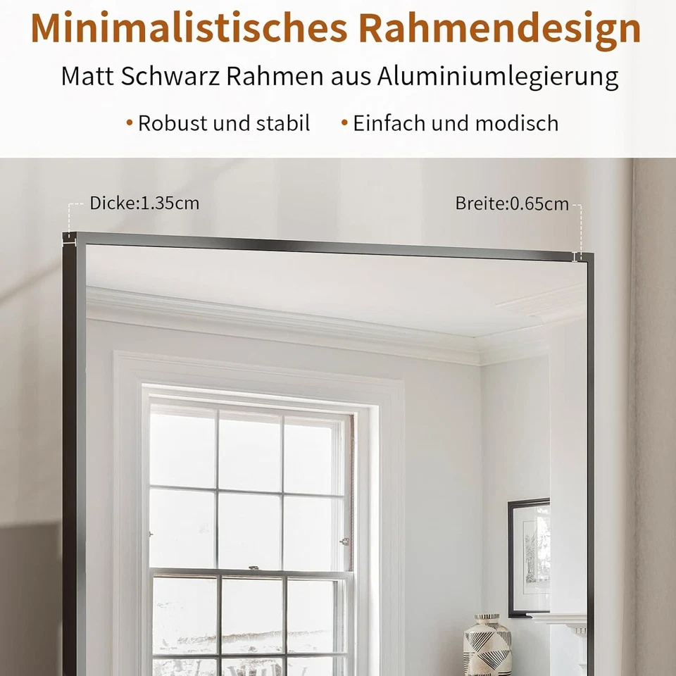 Standspiegel Spiegel Minimalistisch Solide 60x165cm Ganzkörper Schwarz B1237 - Bild 4 von 4