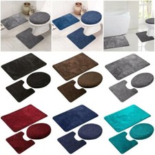 3Pcs Bath Mat Set Non Slip Floor Rugs Cushion Home Toilet Seat Cover