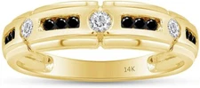 0.40 Ct Round Cut Black & White Natural Diamond Men's Band Ring 14k Yellow Gold