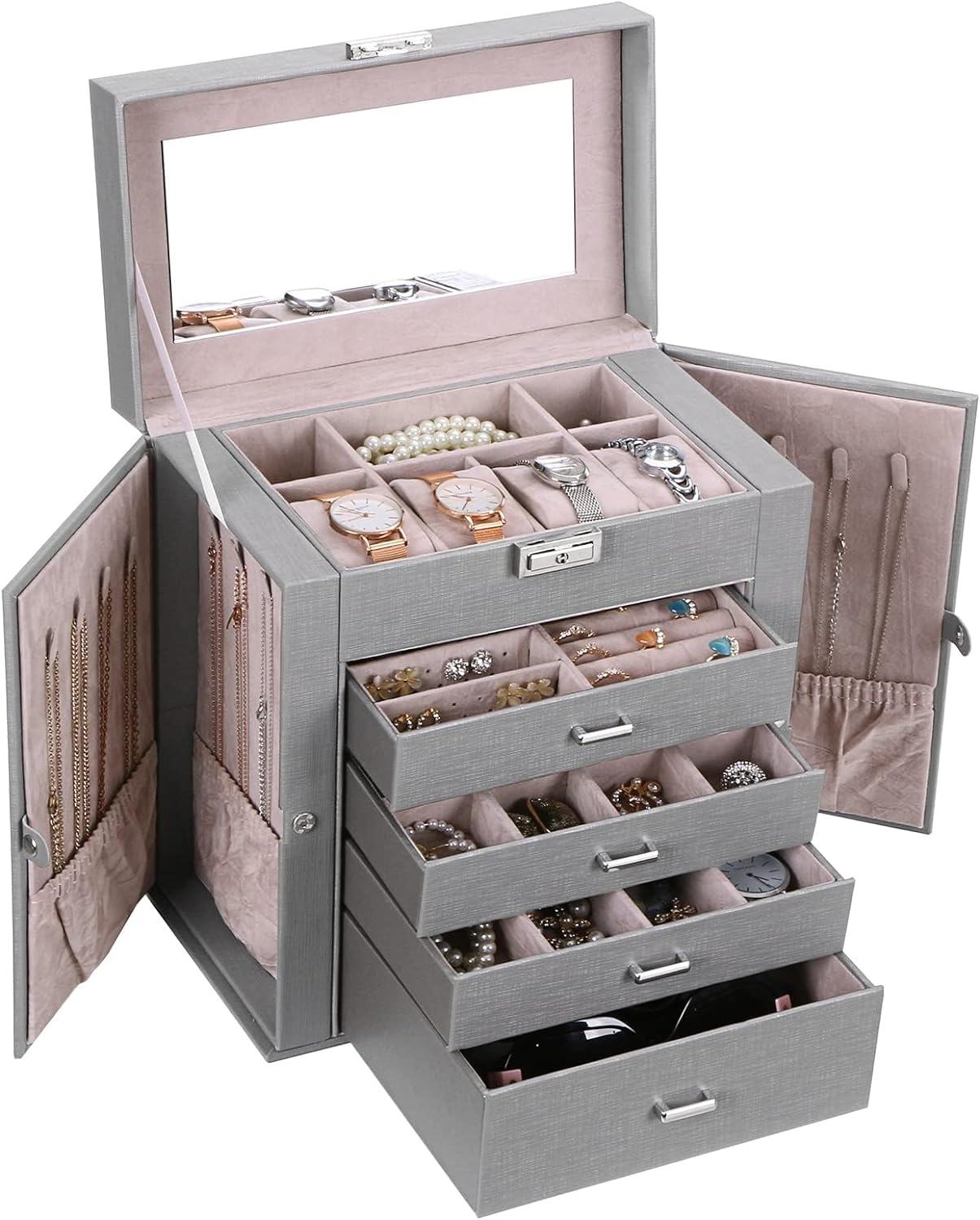 Jewelry Box 5 Tier Jewelry Storage Organizer Jewelry Case with 4 Drawers with Mi-image