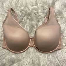 Curvy Couture 38G Bra Pink Sheer Mesh Plunge T Shirt Underwire Back Closure 1310
