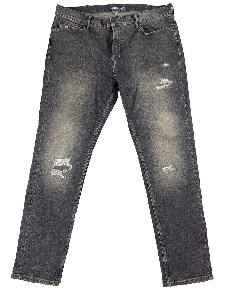 Old Navy Slim Fit Black Jeans 38X32 Distressed 5-Pockets Faded