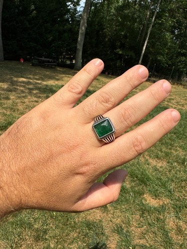Large 10ct Genuine Natural Emerald Gemstone Mens Real Solid 925 Silver Ring - Picture 21 of 23