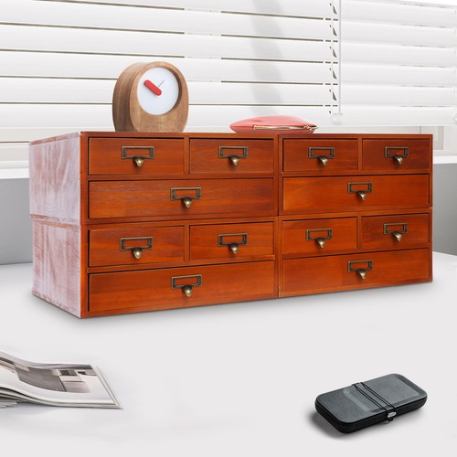 4 Pack 3 Drawer Wooden Desktop Organizer Drawer Storage Box For Tabletop- Brown - Picture 6 of 12