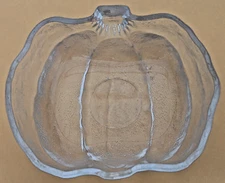Textured Clear Glass Half Cut Pumpkin Nut/Candy/Trinket Holiday Dish/Bowl