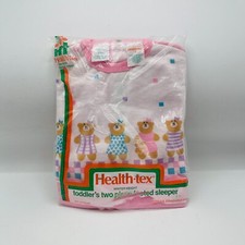 New Vintage Health Tex Toddlers 2 Piece Footed Sleeper Teddy Bear Winter Weight