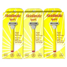 Skintimate Spark Women's 4 Blade Razor 1 Handle And 2 Refill Cartridges Lot of 3