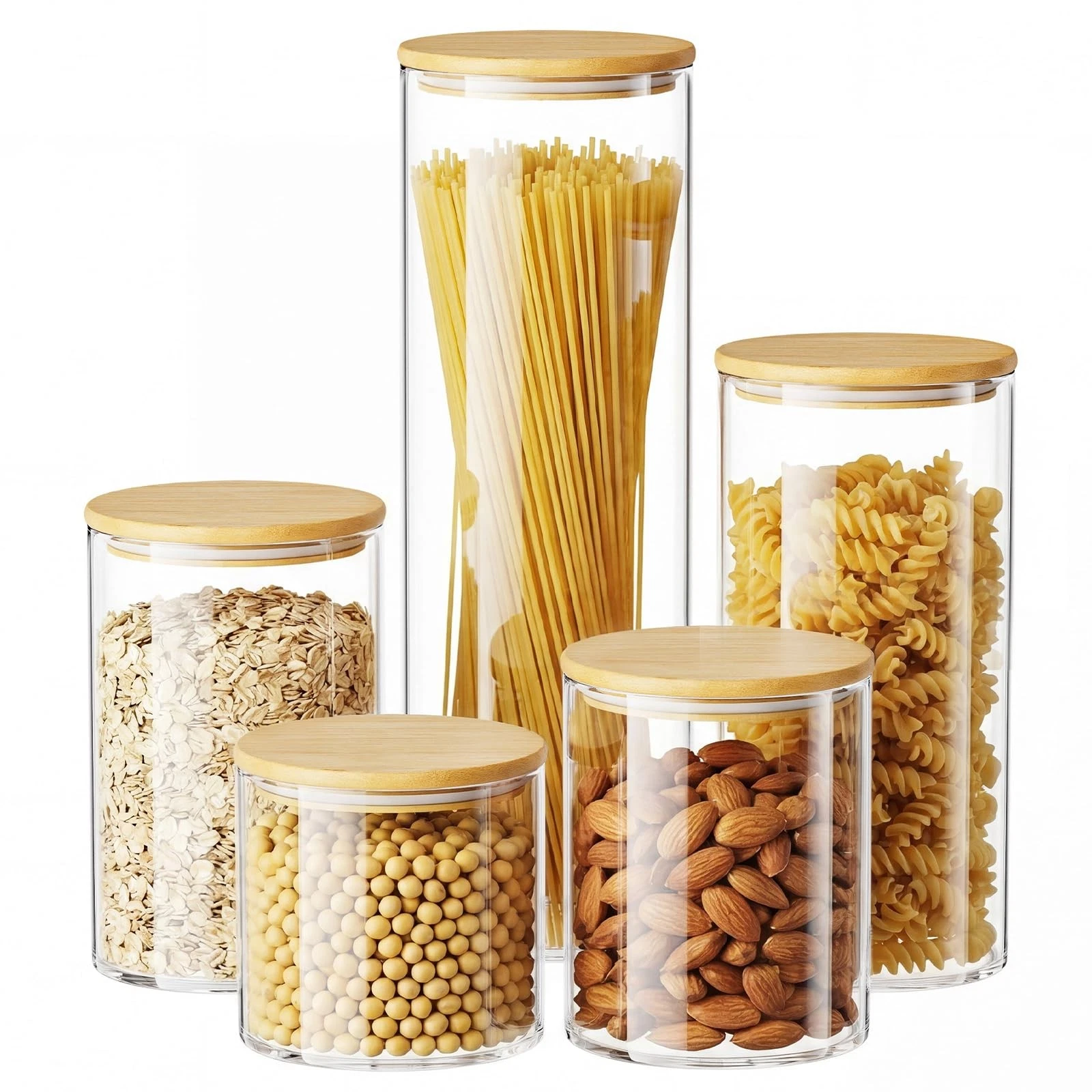 Glass Container - 5 Pack MultiSize Glass Jars with Lid, Lid Storage Jar Canis...