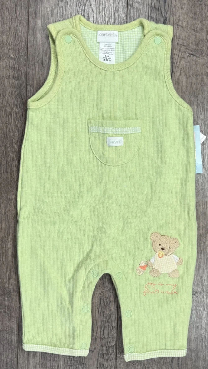 Baby Boy Clothes New Vintage Carter's 3-6 Month Joy Is My First Bear Overalls