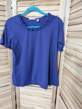 Punt Roma Shirt Women's L Short Sleeve Purple Stretch pullover 