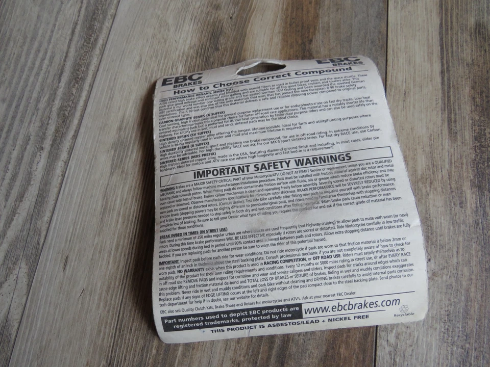 EBC R Series Long Life Sintered Brake Pads FA258R KX80 KX100 RM85 RM100 OM29 - Image 2 of 2