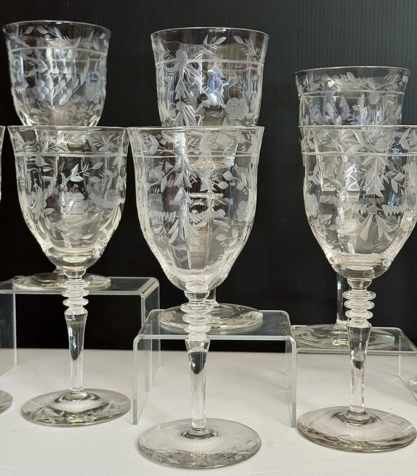 Juego de 30 vasos de cristal grabado Tiffin de Flandes copas florales cupé vasos Foto 4 de 4