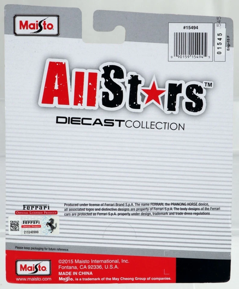 Maisto Enzo Ferrari All Stars Diecast Collection - 15494 NRFP 2015 rojo 1:64 Foto 4 de 4