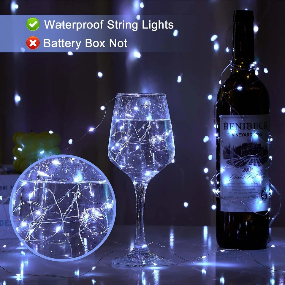 20 Luci Stringa 1M 10 LED Filo Rame Bianco Freddo Decorazione Natale Feste - Immagine 3 di 4