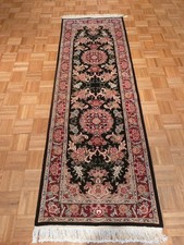 2'6 X 8 Hand Knotted Black Fine Kirman Oriental Rug G1083