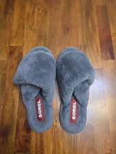 Sorel Go Mail Run Slippers Faux Fur Slip On Slides Grey Women's Size 7/8