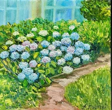 Garden Path Hydrangeas Oil Painting