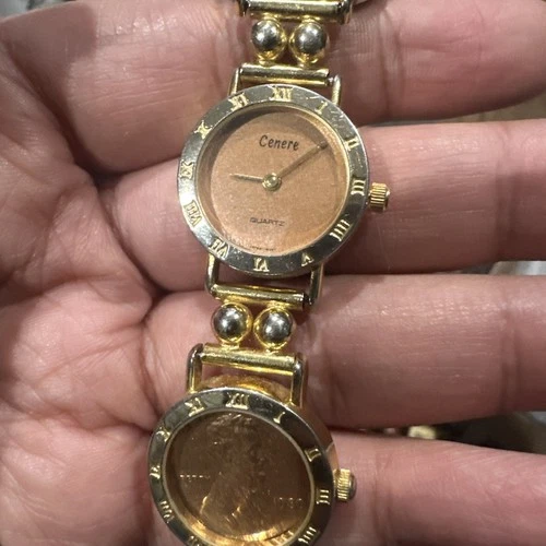 VTG Works Cenere Women Liberty Gold Round Bracelet Pennies Coin 23mm Broken Band