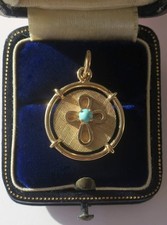Pendentif médaille croix Turquoise - Or massif 18 carats neuf naissance baptême