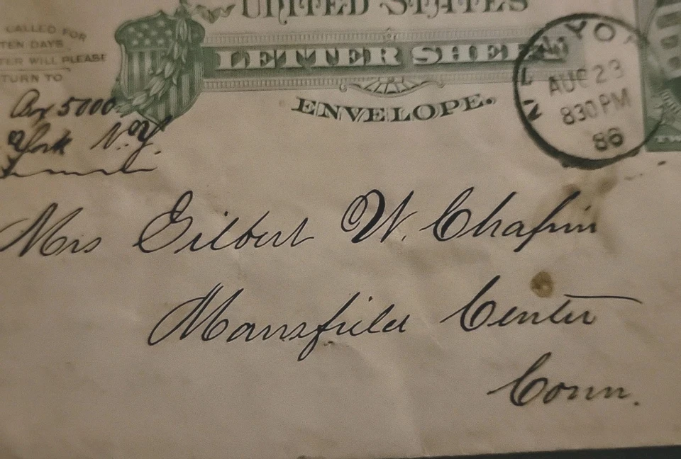 USA 1886 US Shield Grant Lettersheet 2c 1st Preprint Enveope NY to Connecticut - Image 4 of 4