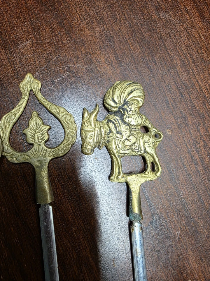 Vintage Turkish shish kebab brass handles stainless steel shafts. Set Of 6 - Image 4 of 4