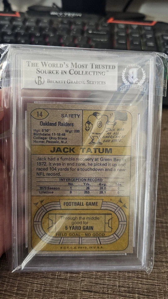 1974 Topps - Jack Tatum #14 Beckett Authentic Auto - Image 2 of 2