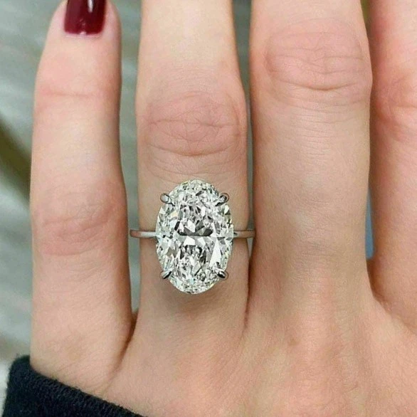 5 kt Ovalschliff VVS1 Laborgefertigter Diamant Solitär Ehering 14 K Weißgold FN Ring - Bild 3 von 4