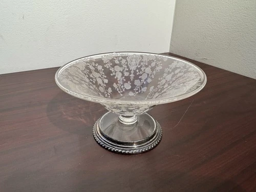 Vintage Elegant Depression Rose Point Candy Dish,Wallace Sterling,Silver Base !!