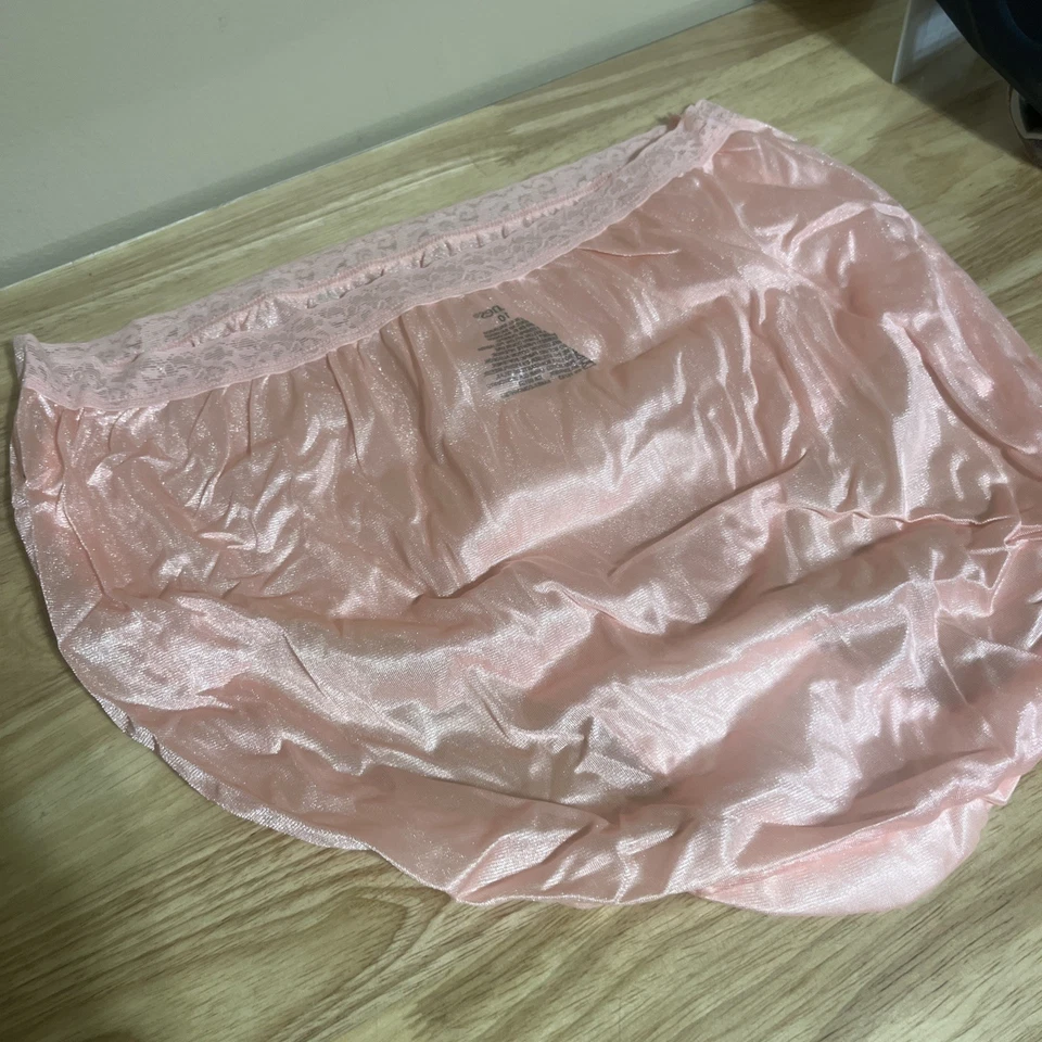 Braguita completa de nailon Hanes ropa interior talla 10 nueva sin etiquetas ribete de encaje abuela rosa maricón Foto 3 de 3