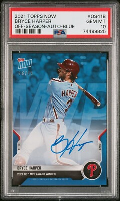 2021 Topps Now BRYCE HARPER os41B MVP Blue Auto 26/49 PSA 10 GEM 