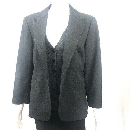 Lafayette 148 NY Schurwolle Blazer Weste angenäht 12 grau anthrazit Sakko Karriere - Bild 3 von 11