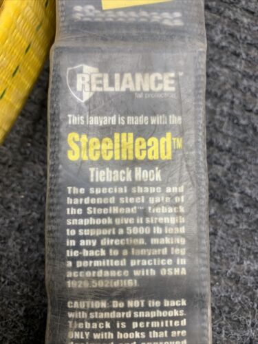 Used Reliance 6 Foot Shock Absorbing Lanyard Steelhead Tieback Hook - Picture 6 of 6
