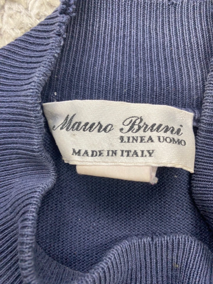 Linea Uomo Sweater Men Medium Blue Ribbed Mauro Bruni Pullover Made In Italy Vtg - Image 3 of 4