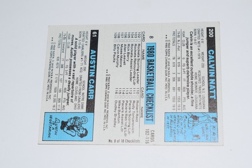 1980 TOPPS BASKETBALL CHECKLIST #200 #8 #61 CARR, ABDUL-JABBAR, NATT   (XMC23) - Picture 2 of 2
