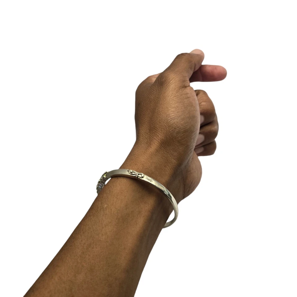 Vintage Retired Sterling Silver Natural Peridot Hinged Bangle Bracelet - Image 3 of 4