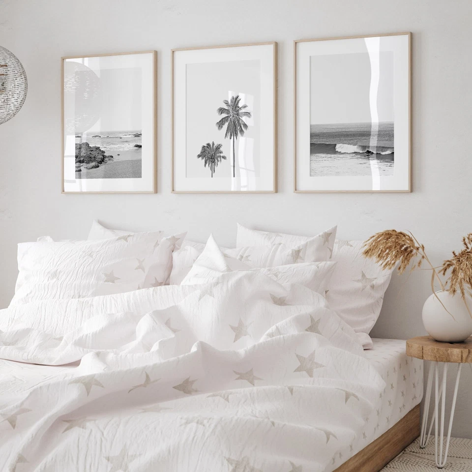 Juego de 3 impresiones artísticas de palmeras de playa costera a juego. Decoración del hogar perfecta Foto 4 de 4