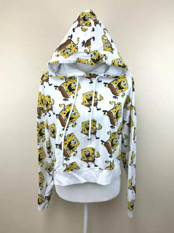 Nickelodeon XL Spongebob White Cropped Oversize Hoodie Sweatshirt READ