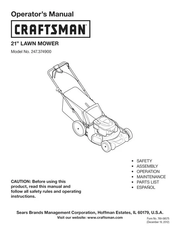 Owner s Manual Parts List Sears Craftsman 21